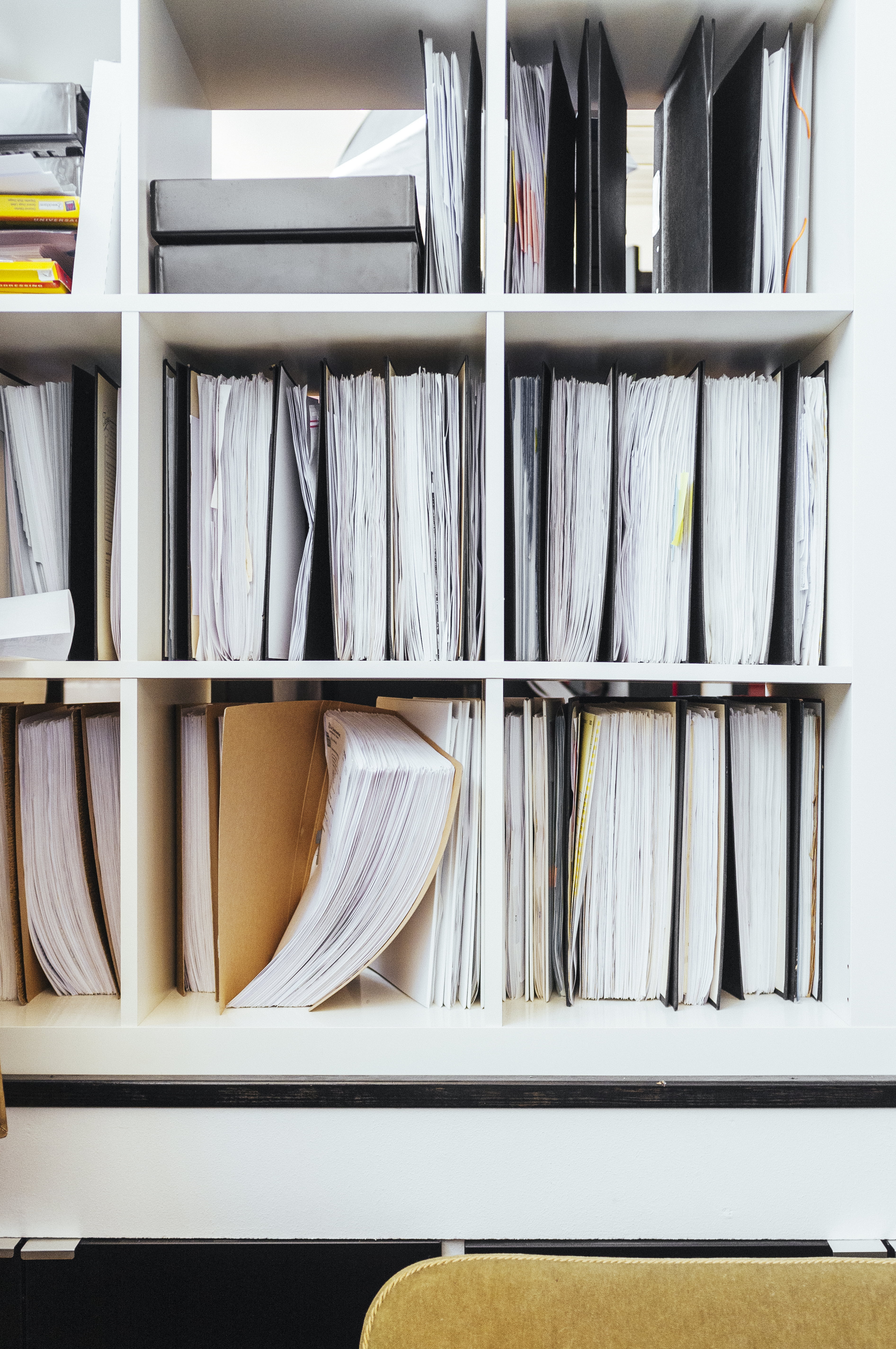 documents in shelves